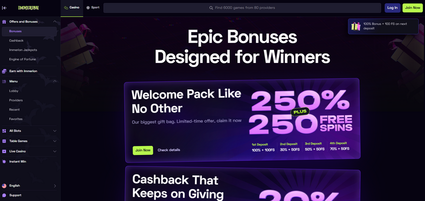 Valutazione di Immerion Casino Valutazione di Immerion Casino